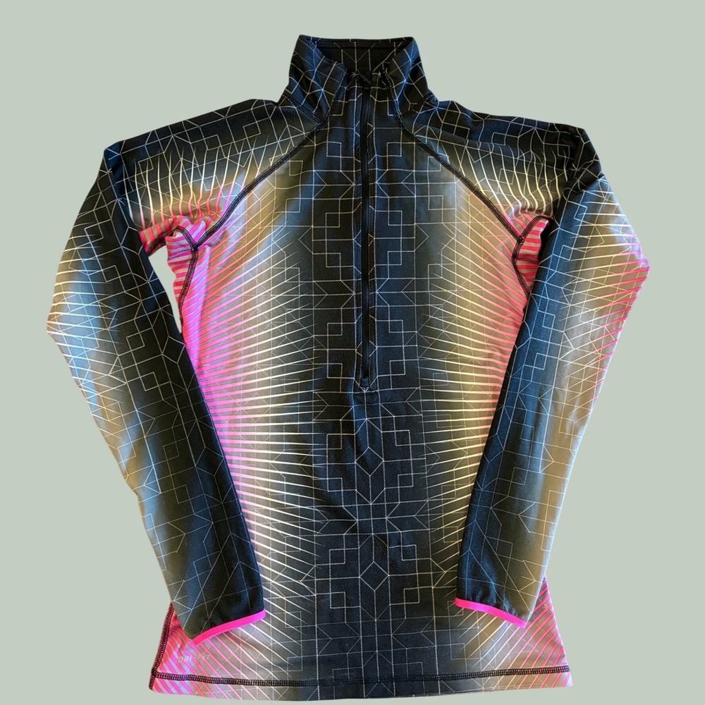 Nike Pro Dri-FIT Quarter Zip Long Sleeve Geometric Pink Black Pullover Small